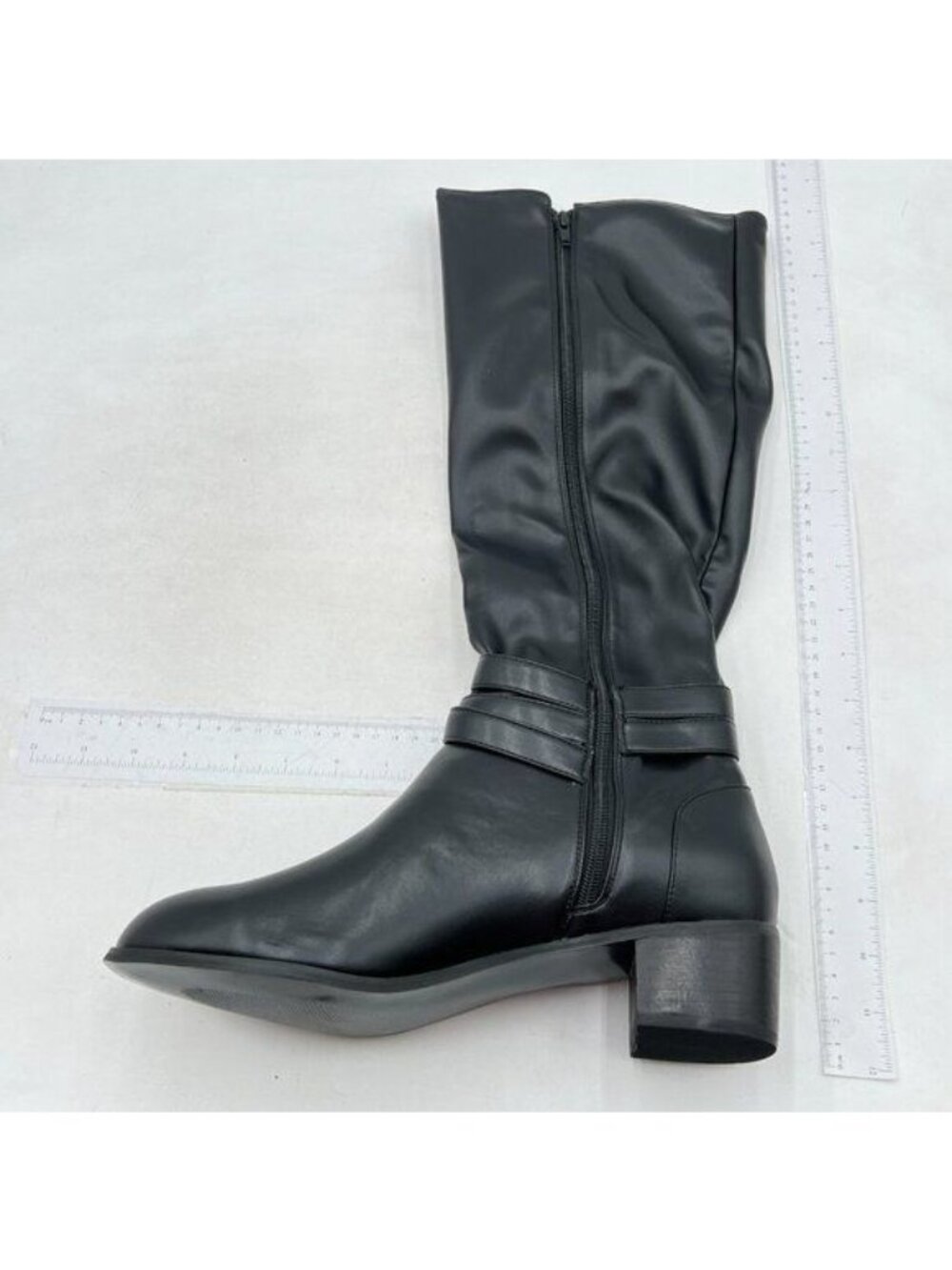 Women's Knee High Boot Fashion Wide Calf Flat Heel Boots Round Toe Black